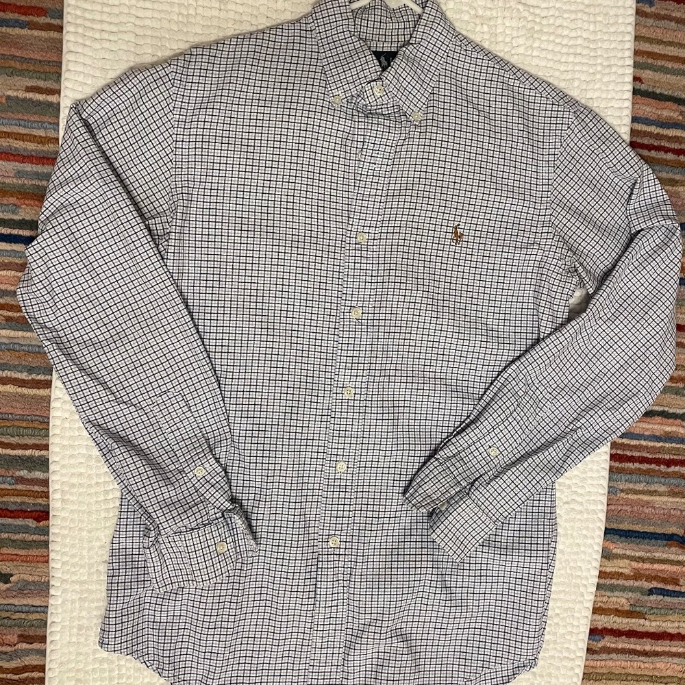 Ralph Lauren Men’s Small Classic Fit Oxford in Blue White Checks Long Sleeve